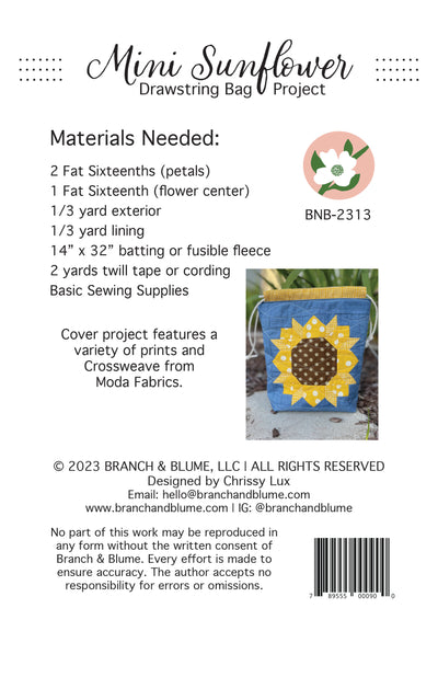 Mini Sunflower Drawstring Bag - PDF Pattern