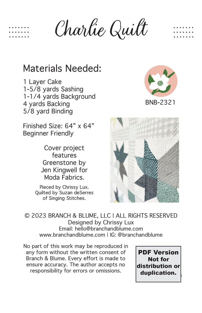 Charlie Patterns Charlie Quilt Pattern - PDF – Sew Lux Fabric