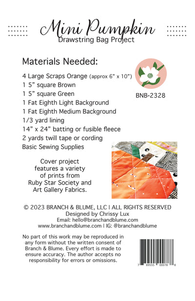 Mini Pumpkin Drawstring Bag PDF Pattern