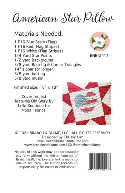 American Star Pillow Kit + PAPER Pattern