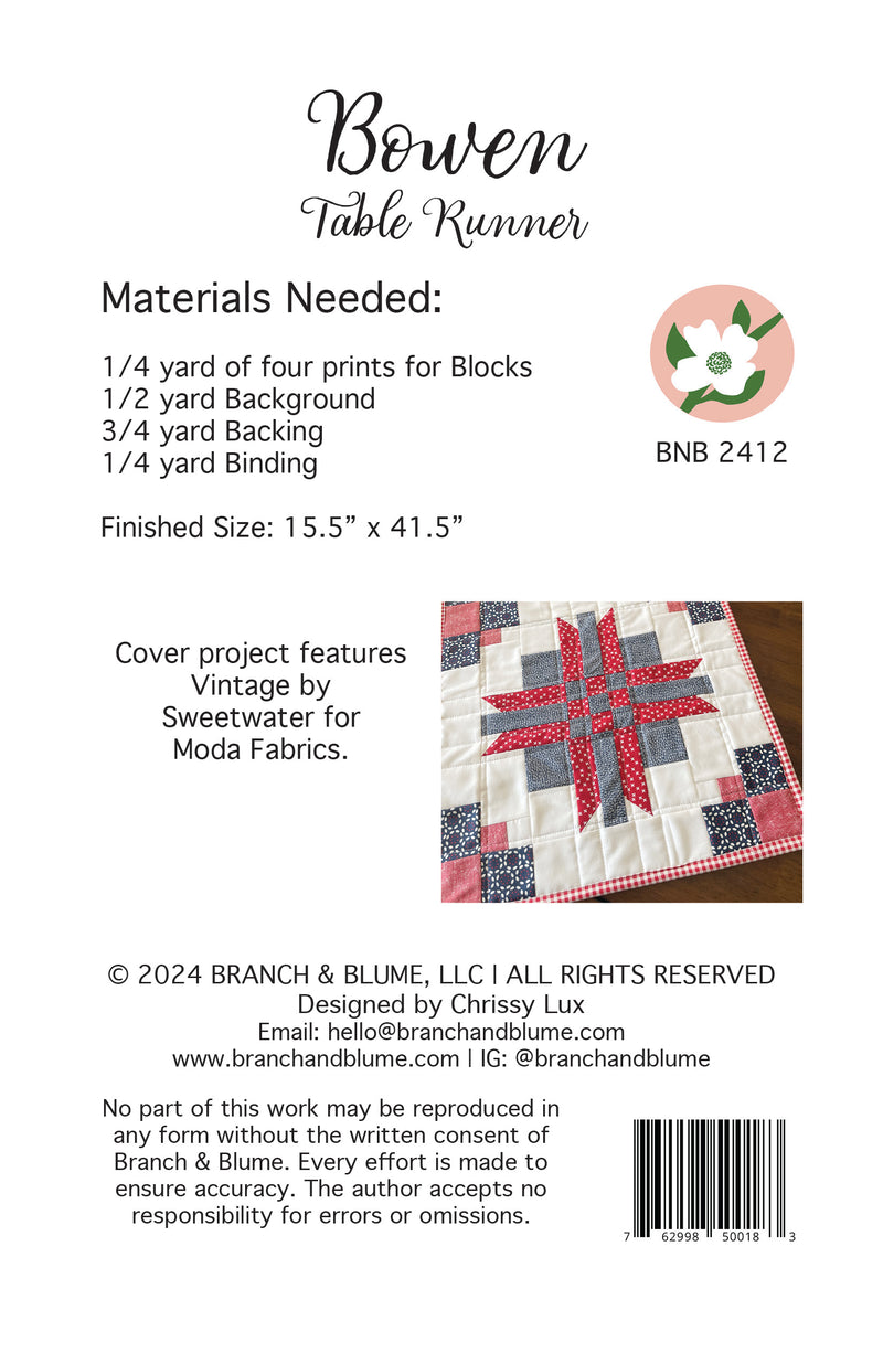 Bowen Table Runner Patten - PDF