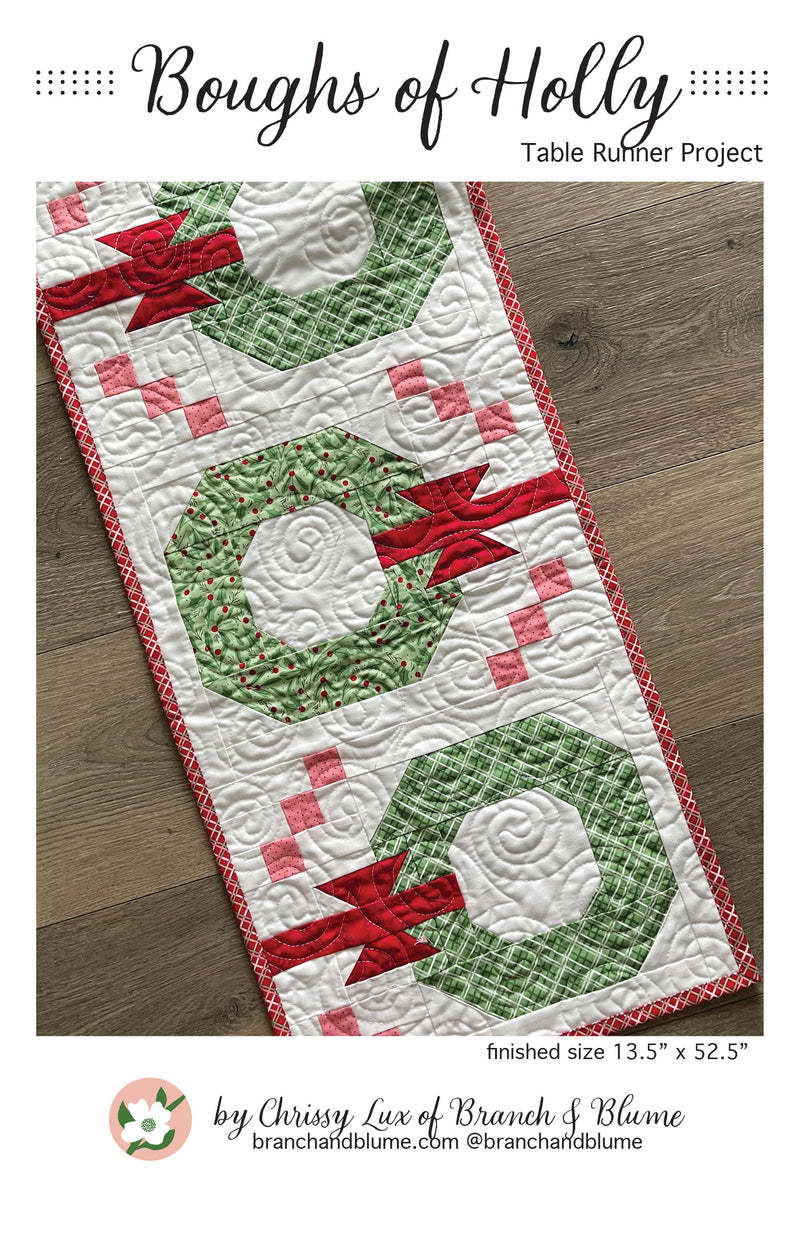 Boughs of Holly Table Runner Pattern - PDF