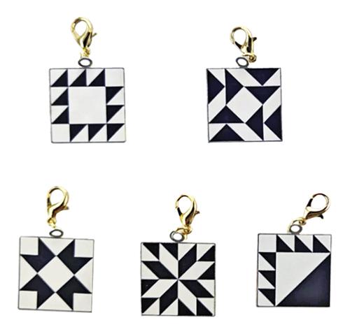 Quilt Block Enamel Zipper Pulls Set -Black & White