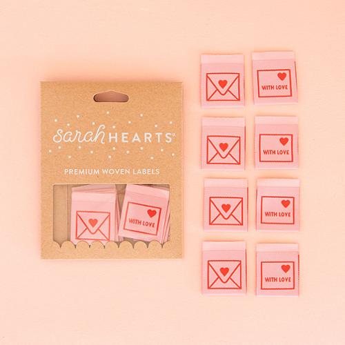 Sarah Hearts With Love Envelope Woven Labels