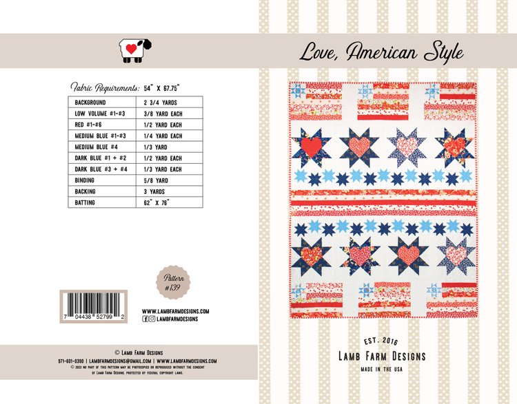 Love American Style Quilt Pattern - PAPER