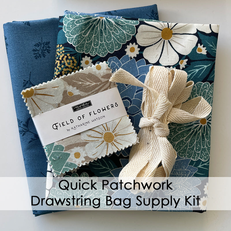 Quick Patchwork Drawstring Bag Supply Kit - Field of Flowers