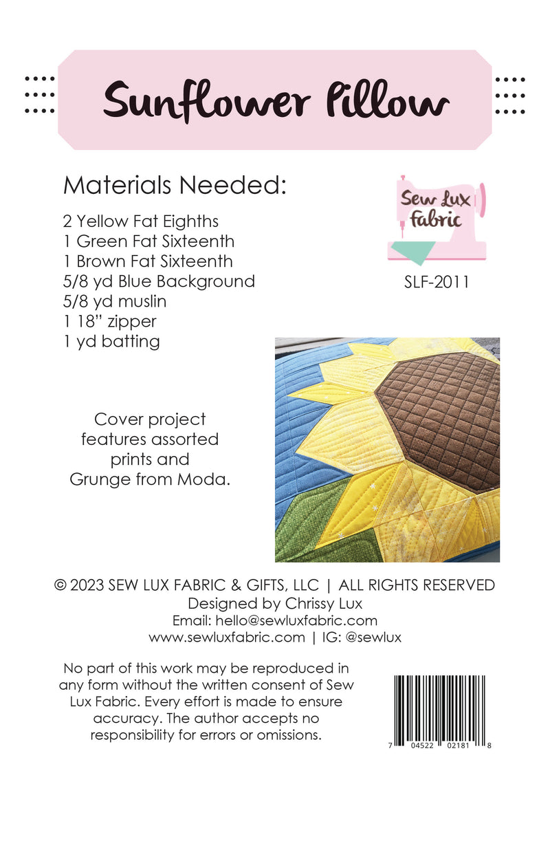 Sunflower Pillow PDF Pattern