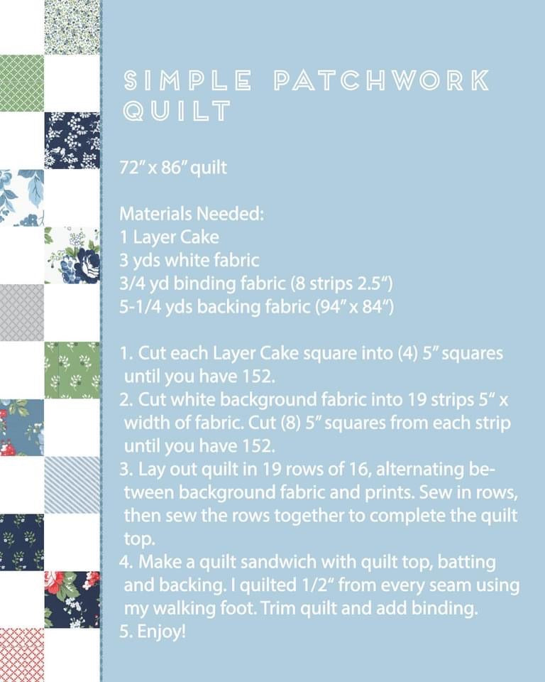 Simple Patchwork Quilt Kit - Choose Collection