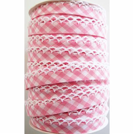 Crochet Edge Bias Tape - Pink Gingham